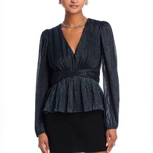 Women’s AQUA Metallic V-Neck Long-Sleeve Top NWT Size Small